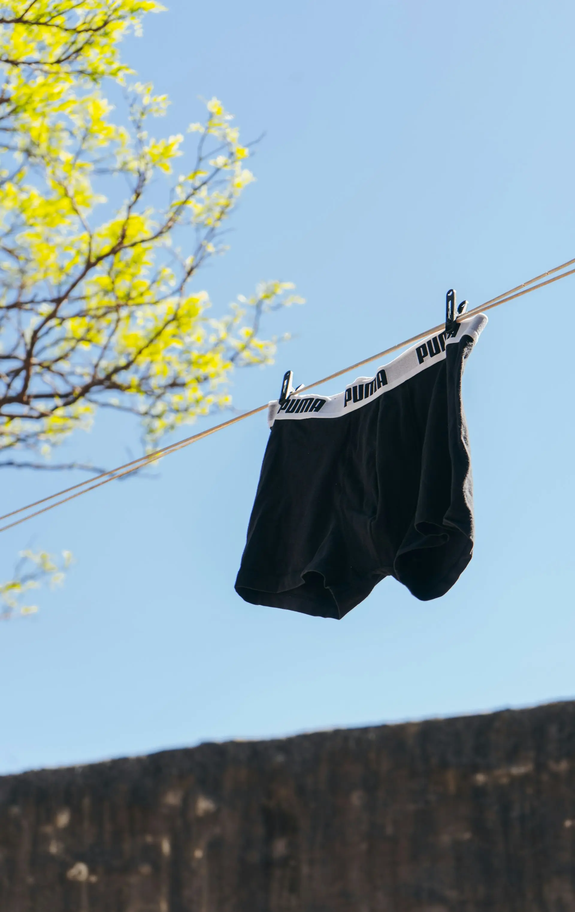 Black and white pairs hanging on a line.