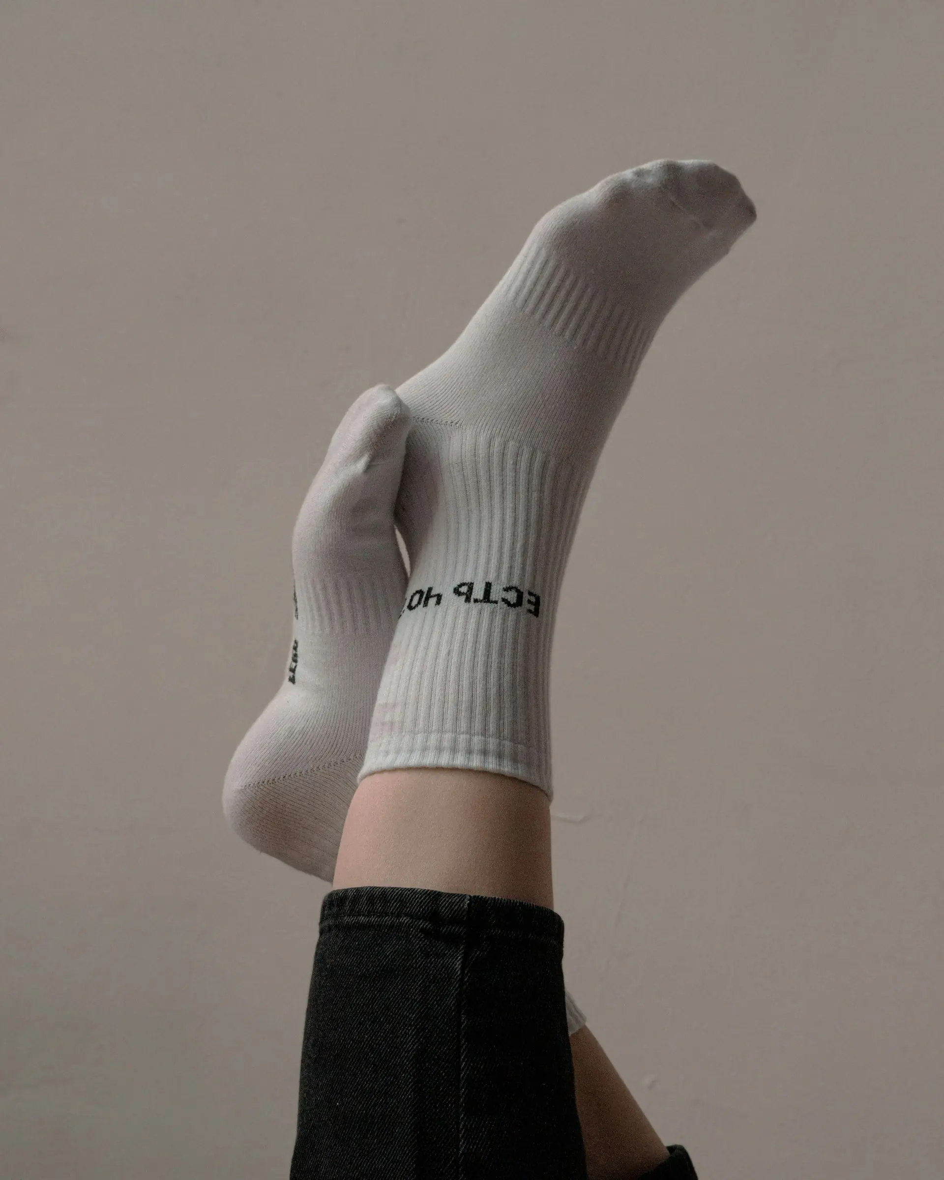 White crew socks, worn.